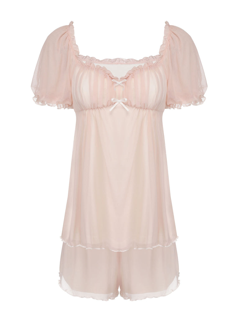 Pink 1950s Sweetheart Collar Short Pajamas