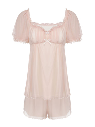 Pink 1950s Sweetheart Collar Short Pajamas