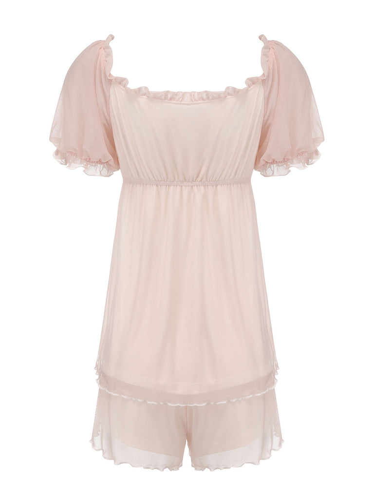 Pink 1950s Sweetheart Collar Short Pajamas