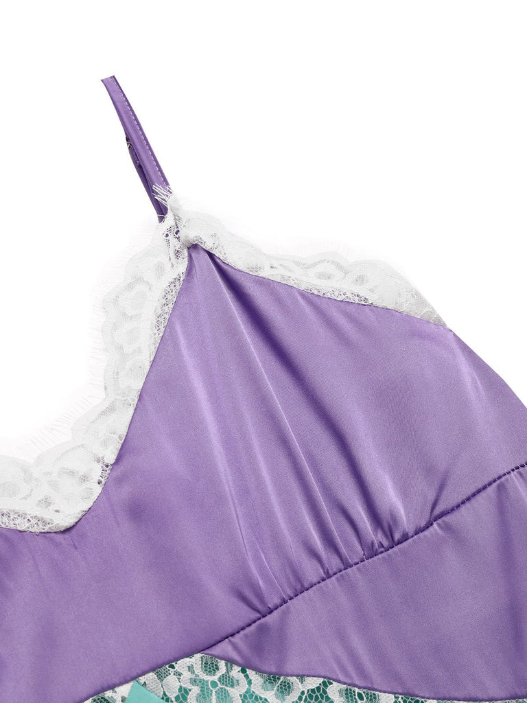 [Pre-Sale] Green & Purple 1950s Lace Patchwork Straps Nightgown