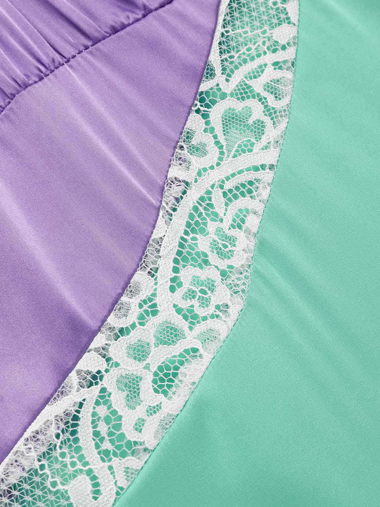 [Pre-Sale] Green & Purple 1950s Lace Patchwork Straps Nightgown