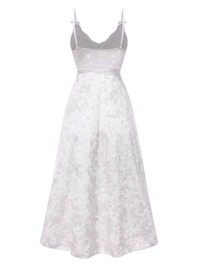 White 1930s Lace Patchwork Fleeced Straps Nightgown
