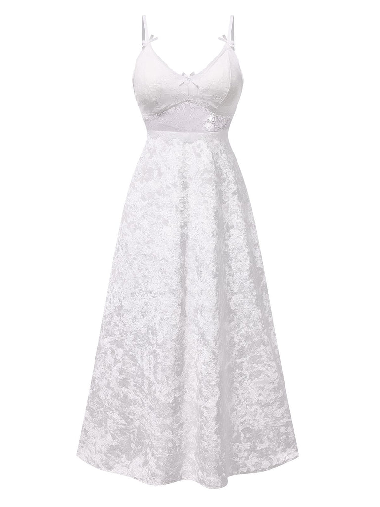 White 1930s Lace Patchwork Fleeced Straps Nightgown