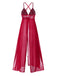 Red 1930s High Slit Lace Chiffon Nightgown