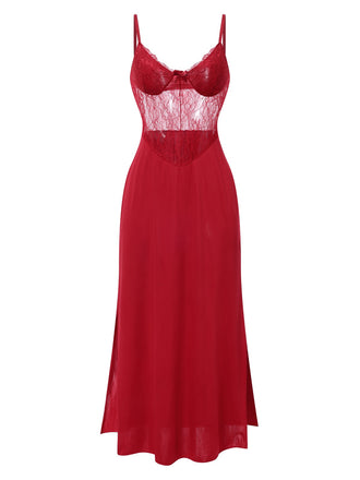 1930s Solid Spaghetti Strap Lace Chiffon Nightdress