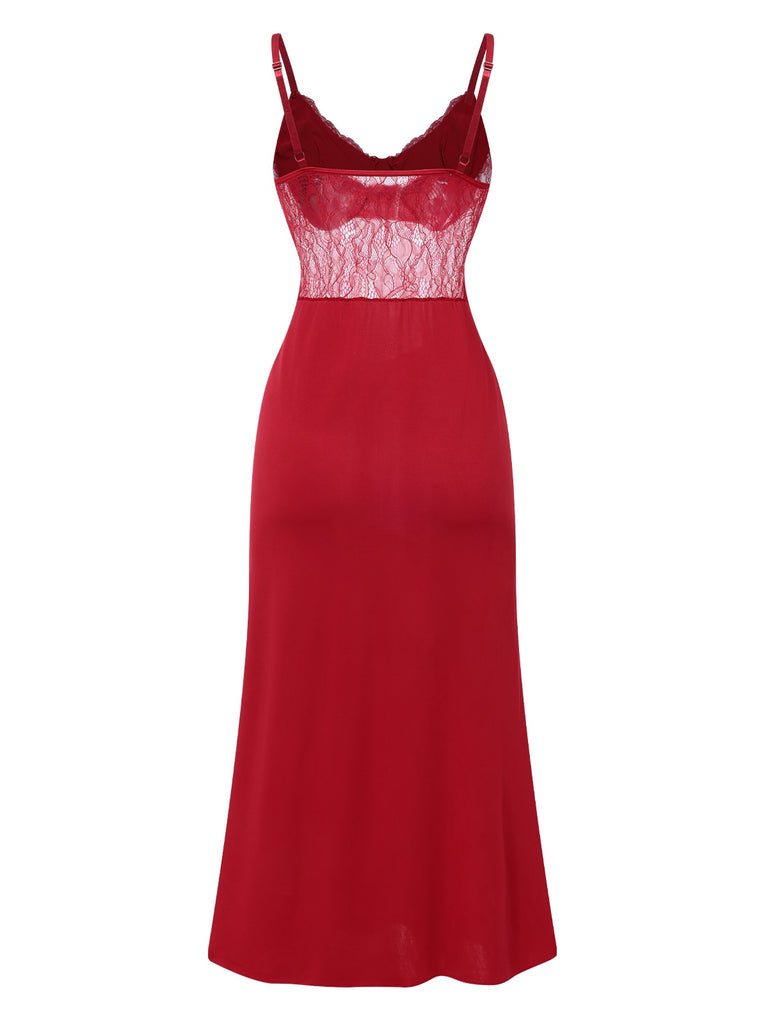 1930s Solid Spaghetti Strap Lace Chiffon Nightdress