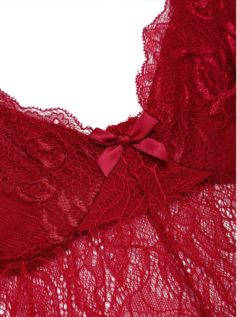 1930s Solid Spaghetti Strap Lace Chiffon Nightdress