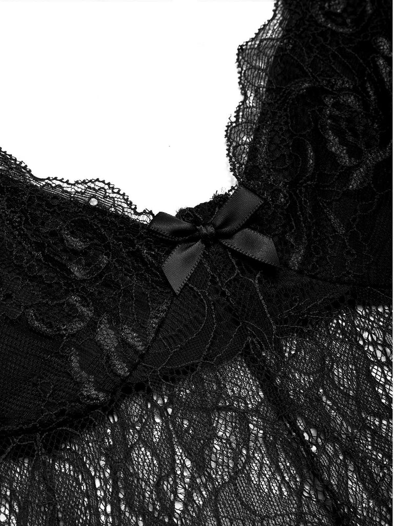 1930s Solid Spaghetti Strap Lace Chiffon Nightdress