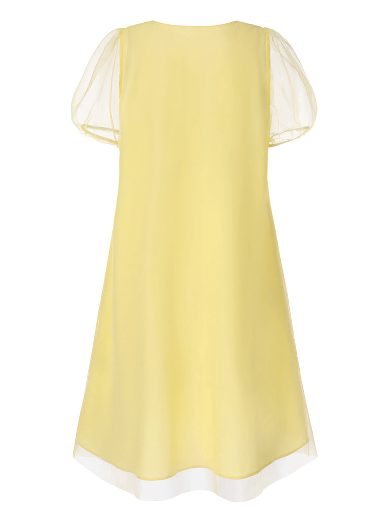 [Pre-Sale] Yellow 1950s Puff Bowknot Chiffon Babydoll Nightie