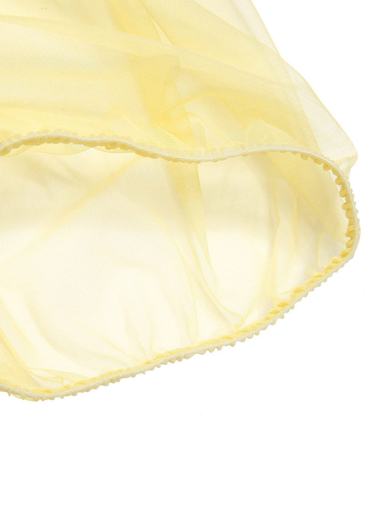 [Pre-Sale] Yellow 1950s Puff Bowknot Chiffon Babydoll Nightie