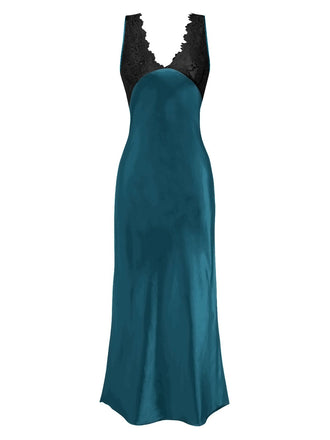 1930s Lace Hollow Satin Patchwork V-Neck Nightgown
