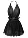1950s Lace Mesh Deep V-Neck Halter Nightgown