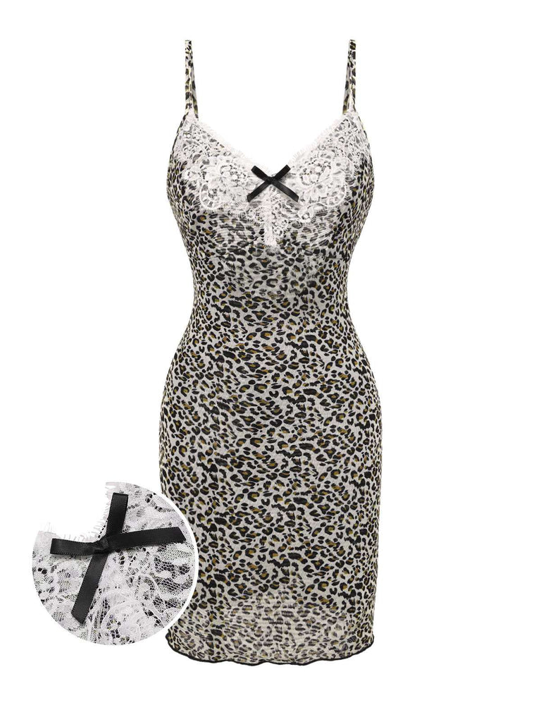 [Pre-Sale] Brown 1970s Leopard Lace Trim Straps Nightgown
