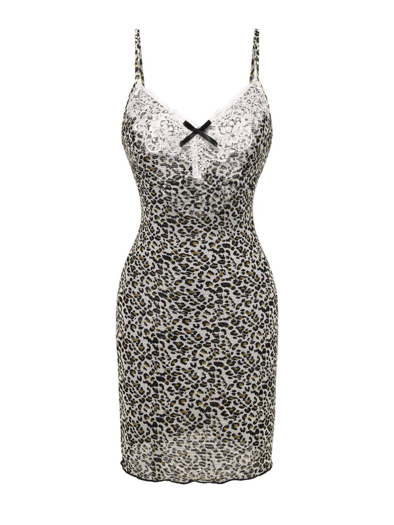 [Pre-Sale] Brown 1970s Leopard Lace Trim Straps Nightgown