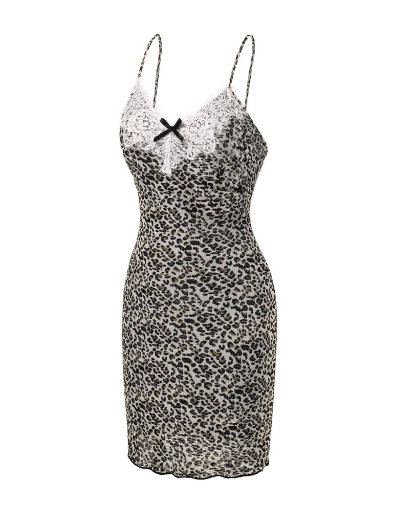 [Pre-Sale] Brown 1970s Leopard Lace Trim Straps Nightgown