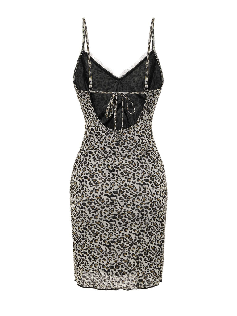 [Pre-Sale] Brown 1970s Leopard Lace Trim Straps Nightgown