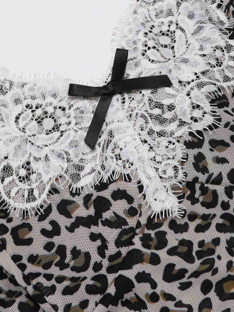 [Pre-Sale] Brown 1970s Leopard Lace Trim Straps Nightgown