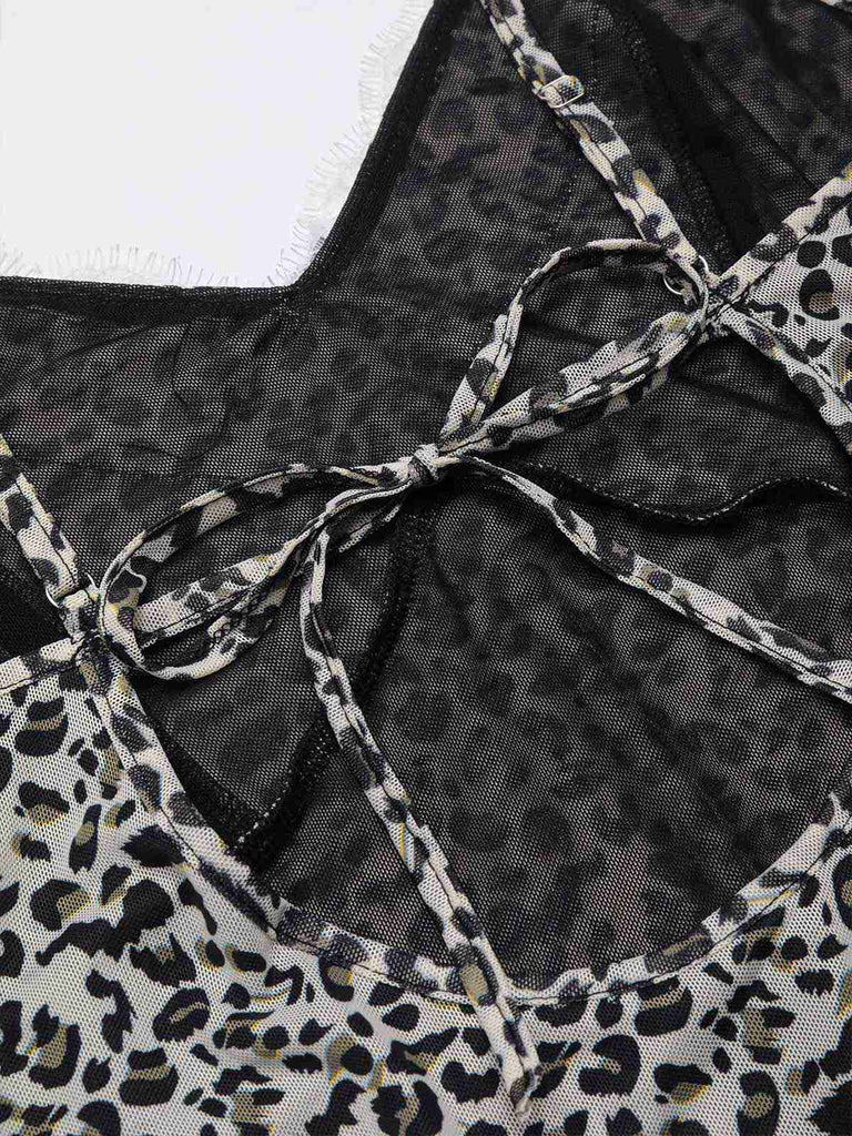 [Pre-Sale] Brown 1970s Leopard Lace Trim Straps Nightgown