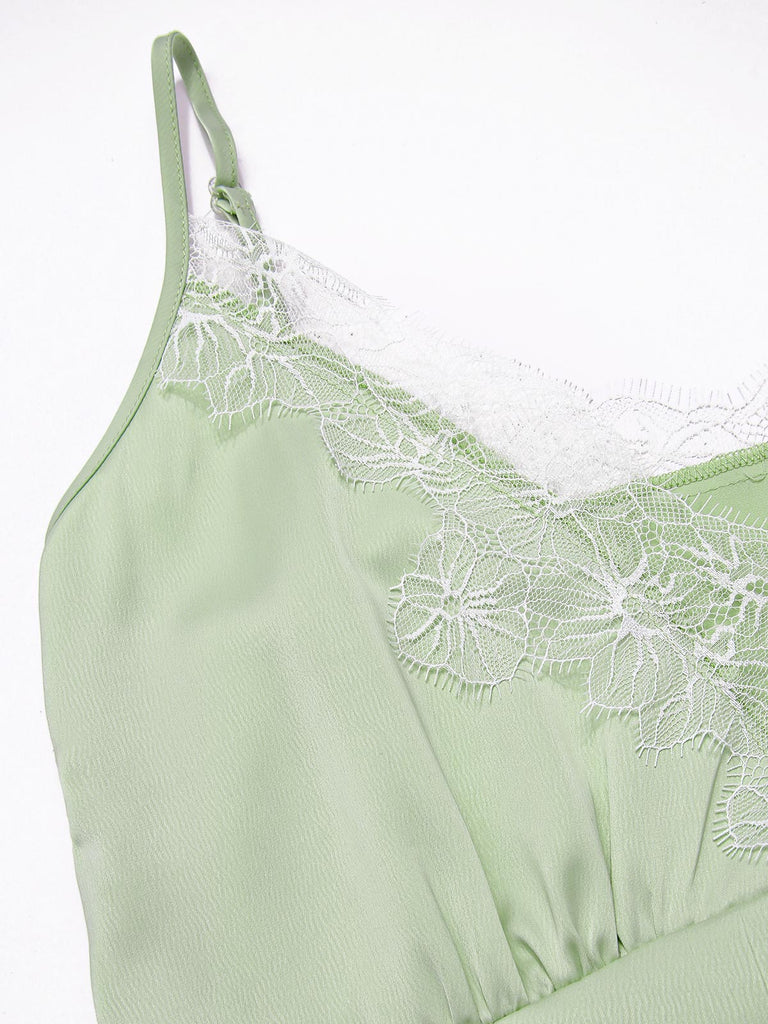 [Pre-Sale] Green 1960s Spaghetti Strap Ruffles Lace Nightgown