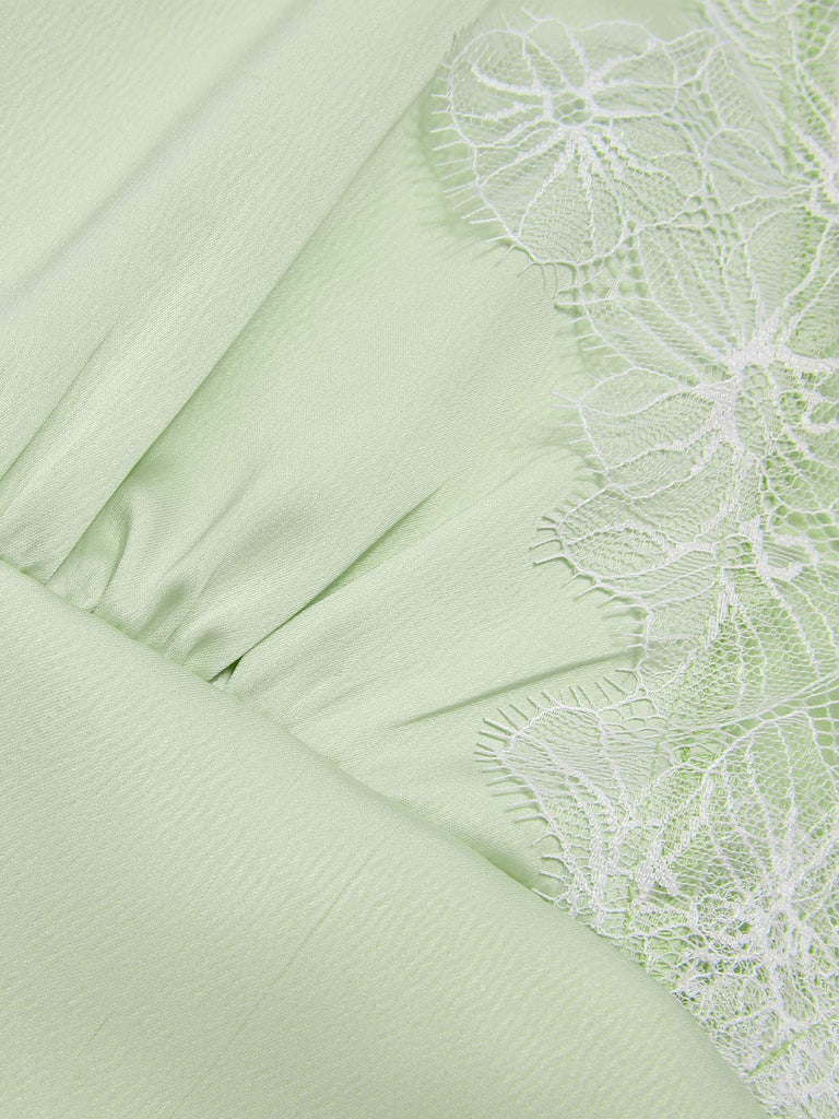 [Pre-Sale] Green 1960s Spaghetti Strap Ruffles Lace Nightgown