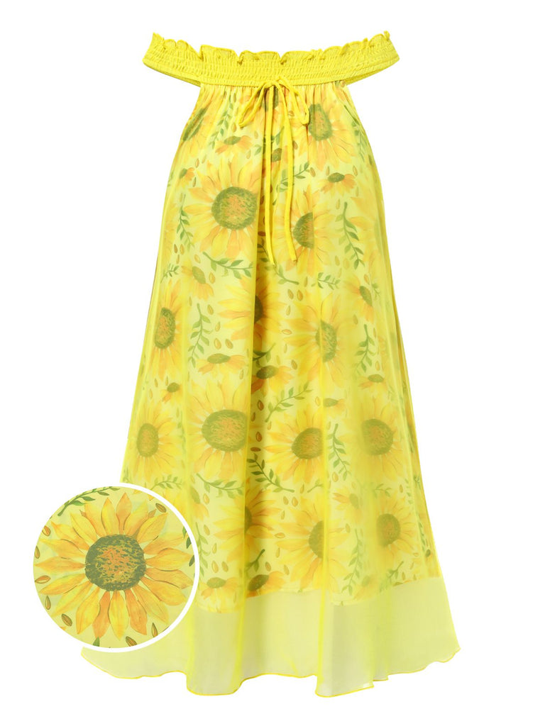 [Pre-Sale] Yellow 1950s Sunflower Boat Neck Tulle Nightdress