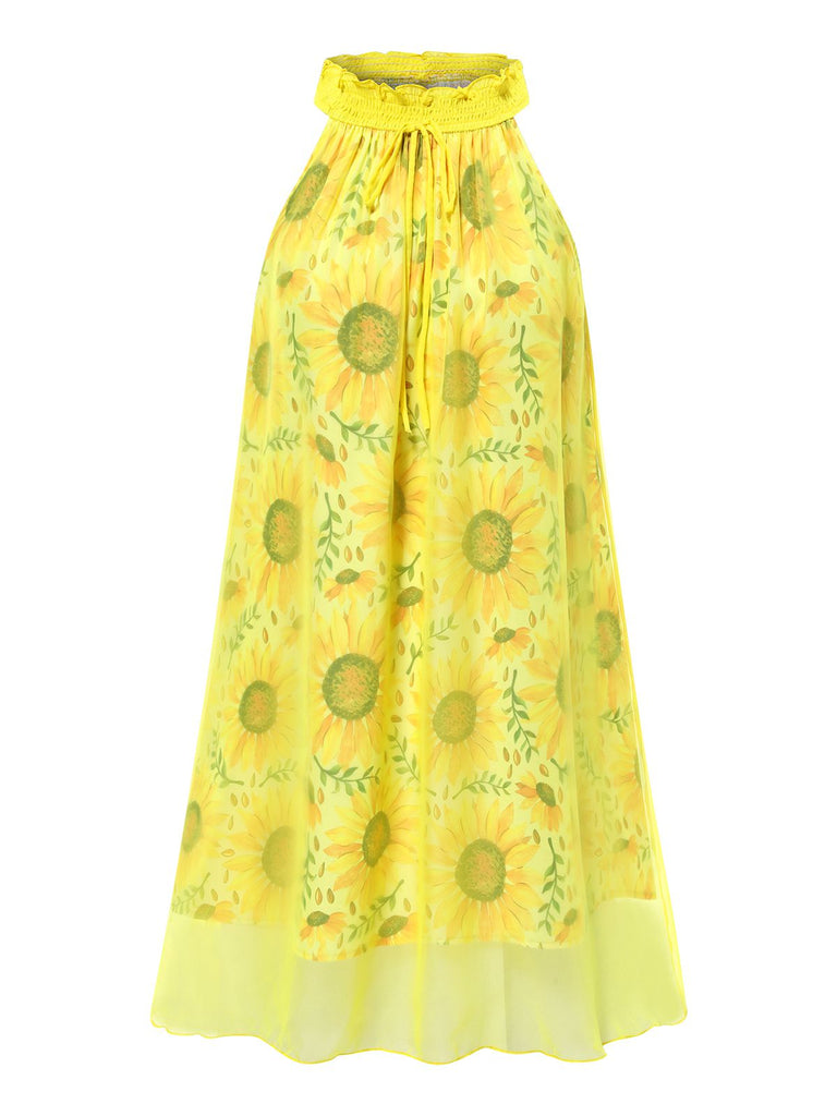 [Pre-Sale] Yellow 1950s Sunflower Boat Neck Tulle Nightdress