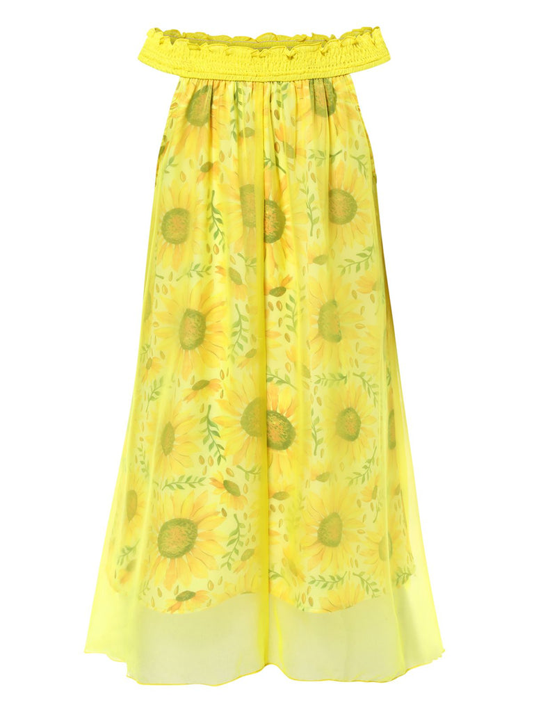 [Pre-Sale] Yellow 1950s Sunflower Boat Neck Tulle Nightdress