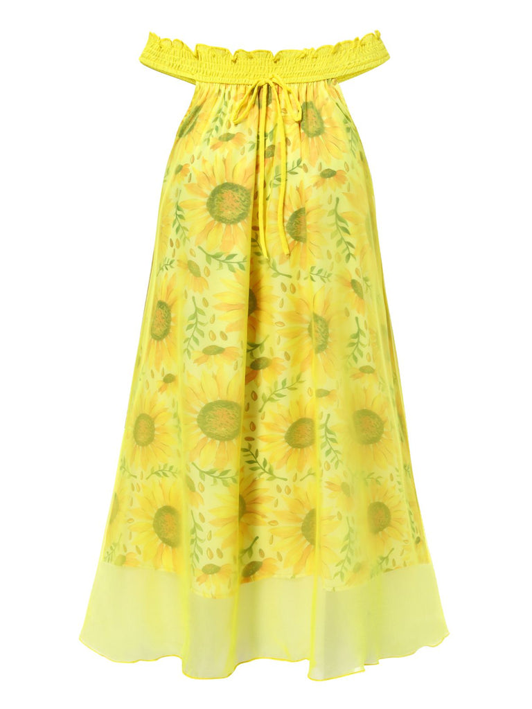[Pre-Sale] Yellow 1950s Sunflower Boat Neck Tulle Nightdress