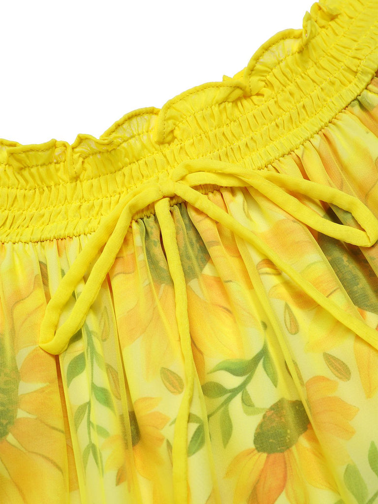 [Pre-Sale] Yellow 1950s Sunflower Boat Neck Tulle Nightdress