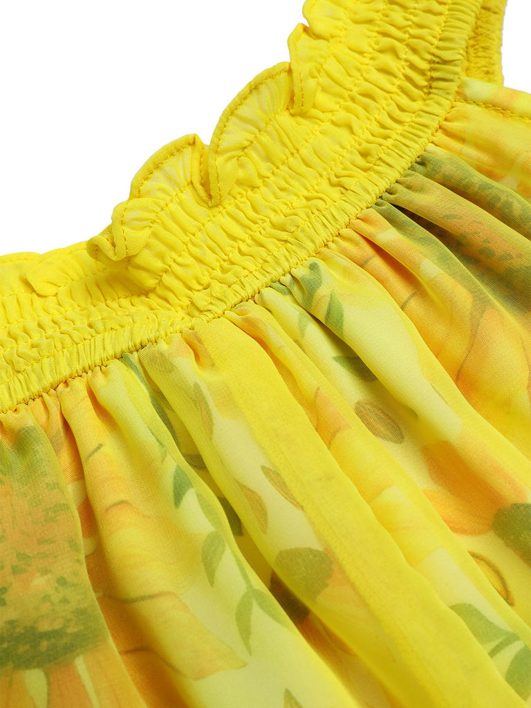 [Pre-Sale] Yellow 1950s Sunflower Boat Neck Tulle Nightdress