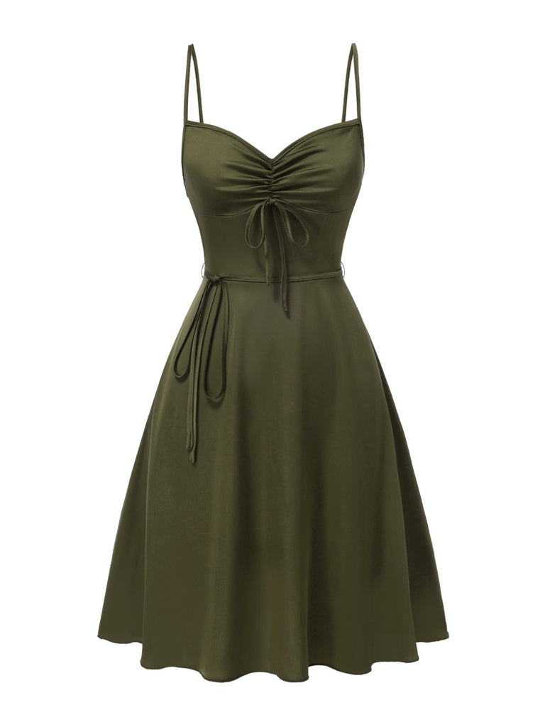 [Pre-Sale] Green 1940s Spaghetti Straps Lace-Up Satin Nightgown