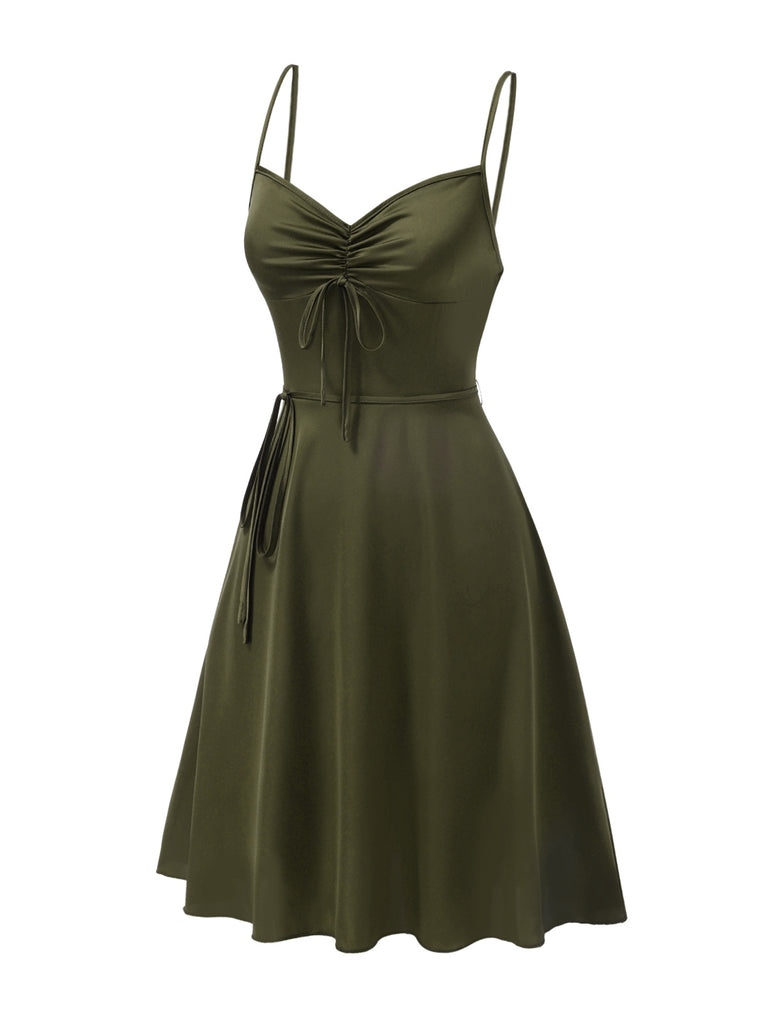 [Pre-Sale] Green 1940s Spaghetti Straps Lace-Up Satin Nightgown