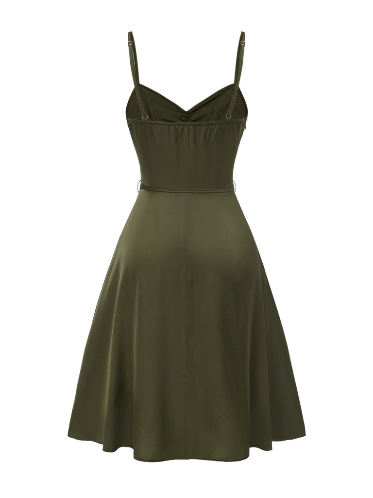 [Pre-Sale] Green 1940s Spaghetti Straps Lace-Up Satin Nightgown