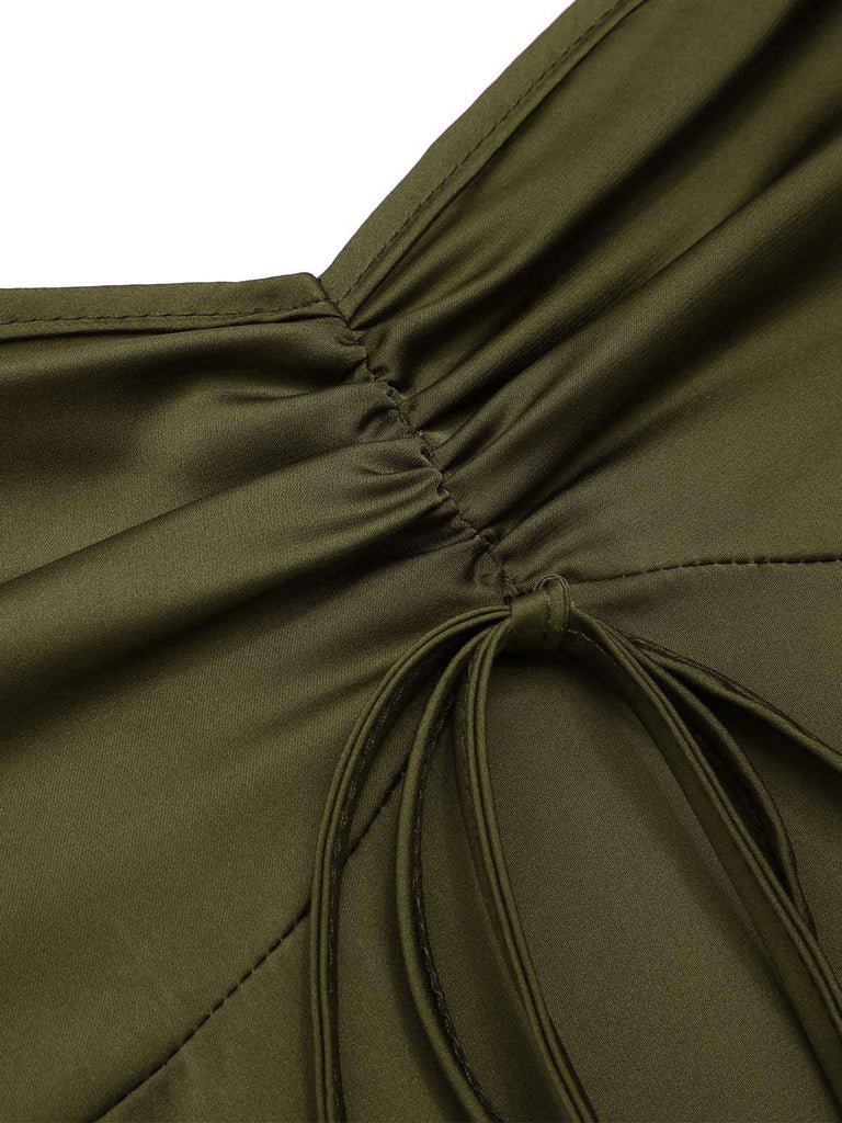 [Pre-Sale] Green 1940s Spaghetti Straps Lace-Up Satin Nightgown