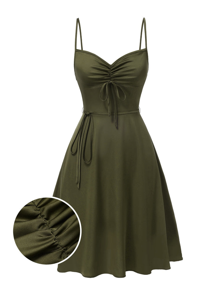 [Pre-Sale] Green 1940s Spaghetti Straps Lace-Up Satin Nightgown