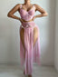 1970s Solid Pearl High-Slit 3D Flower Pajama Set