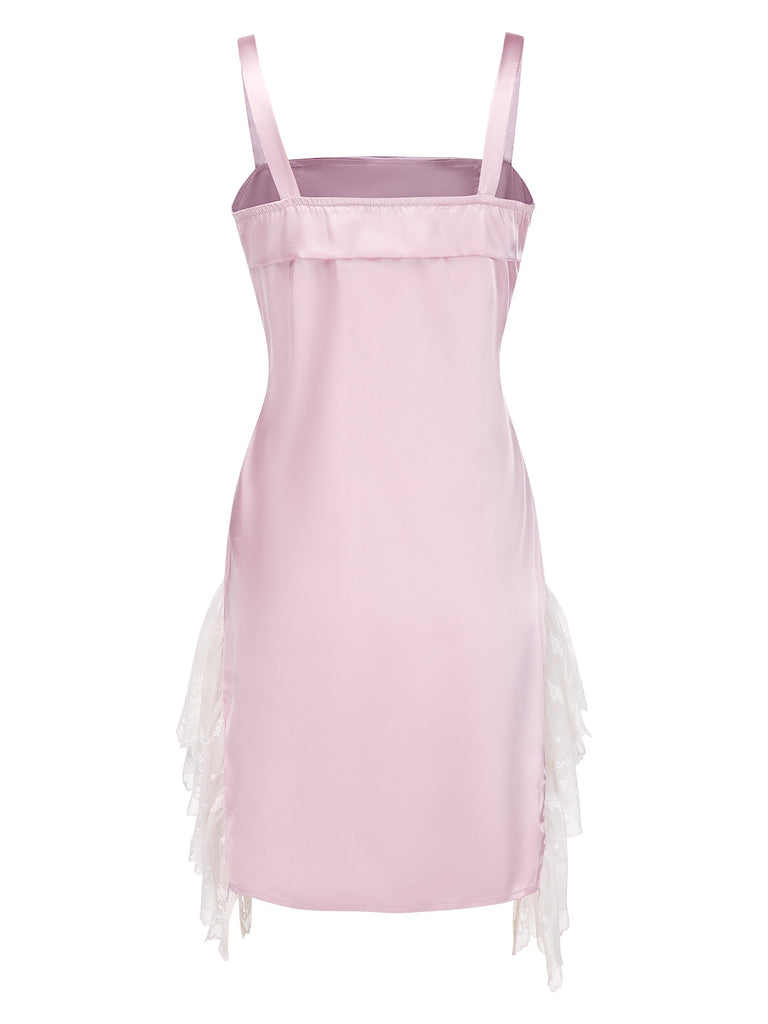 [Pre-Sale] Pink 1960s Mesh Patchwork Bow Slip Nightdress