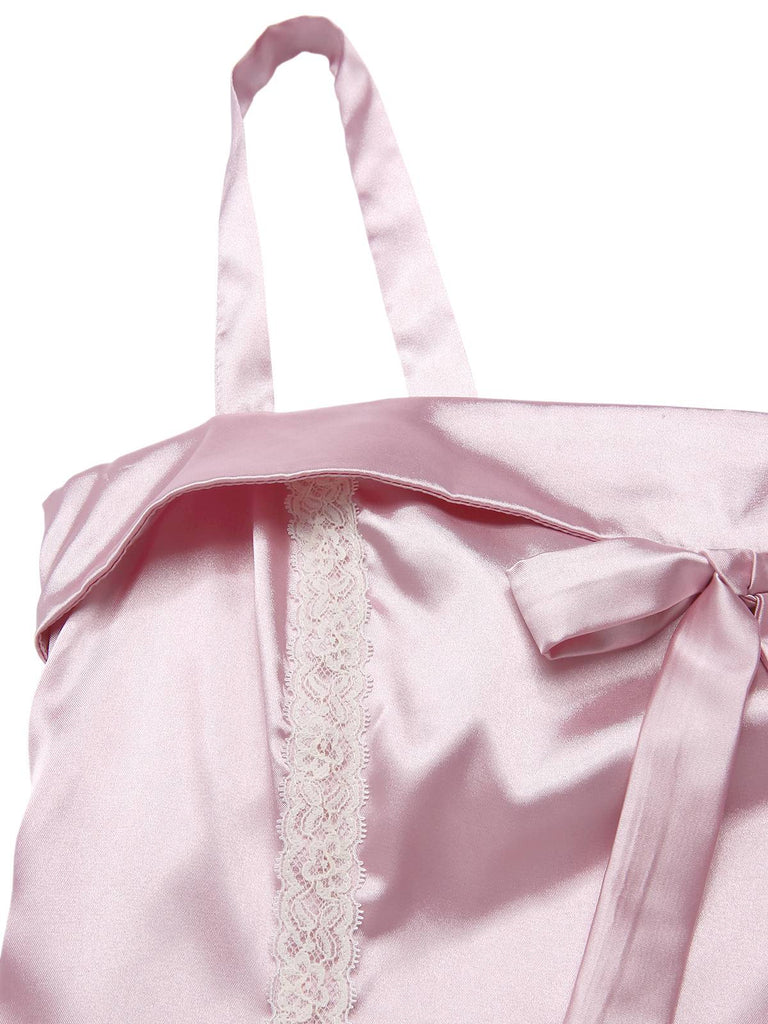 [Pre-Sale] Pink 1960s Mesh Patchwork Bow Slip Nightdress