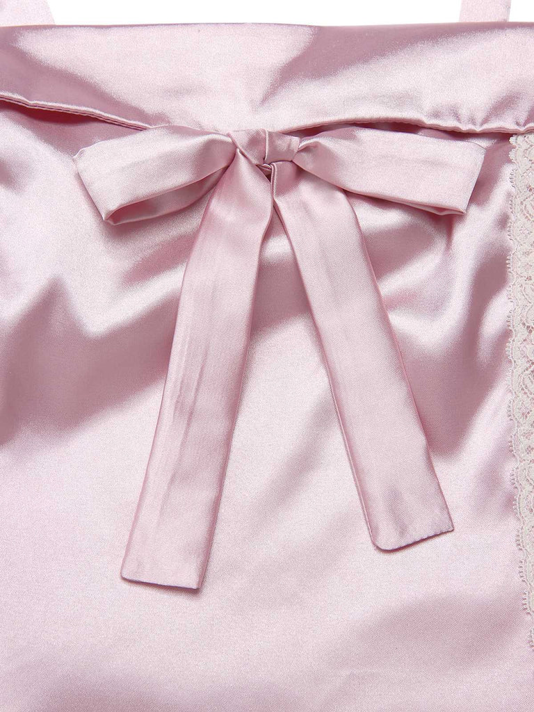 [Pre-Sale] Pink 1960s Mesh Patchwork Bow Slip Nightdress