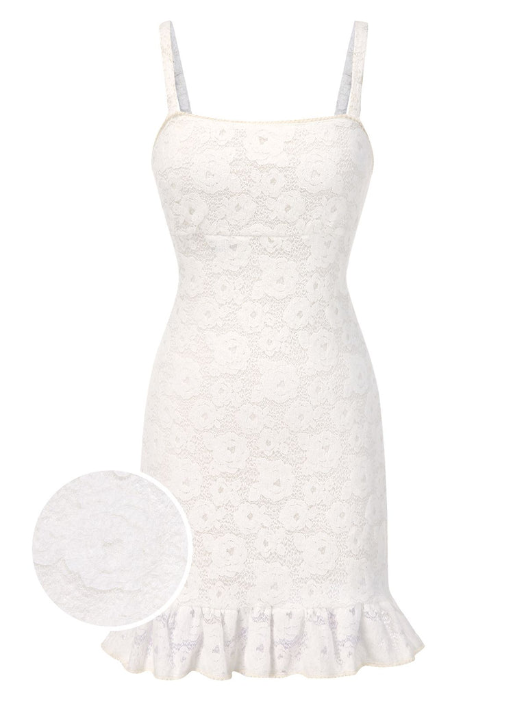 [Pre-Sale] White 1930s Floral Lace Ruffle Hem Nightgown