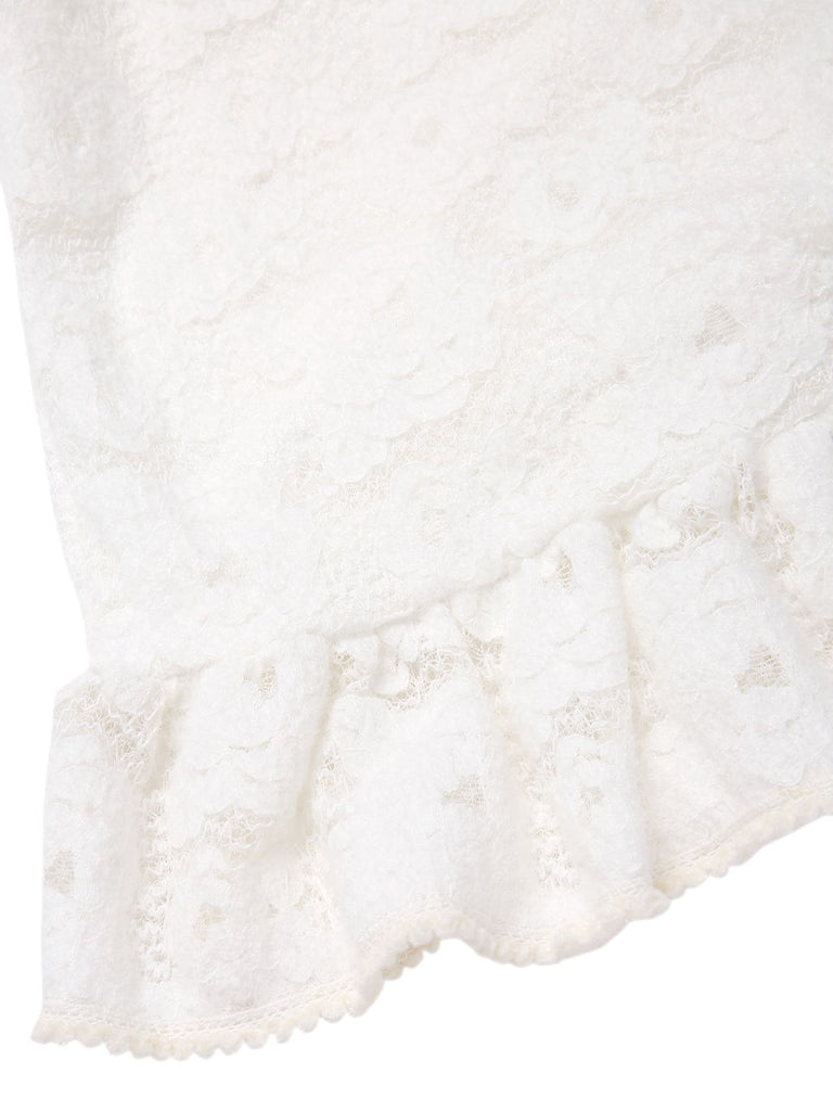 [Pre-Sale] White 1930s Floral Lace Ruffle Hem Nightgown