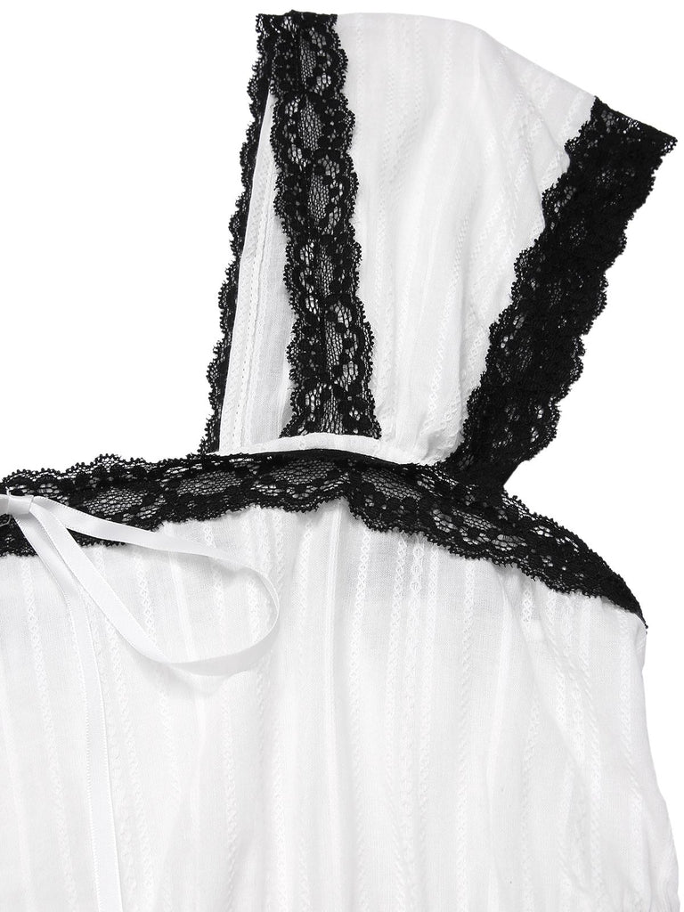 [Pre-Sale] White 1940s Cotton Lace Stripe Cap Sleeve Nightdress