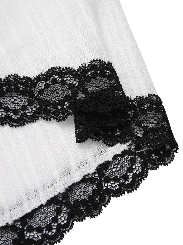 [Pre-Sale] White 1940s Cotton Lace Stripe Cap Sleeve Nightdress