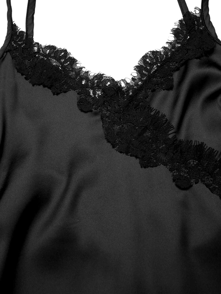 [Pre-Sale] Black 1960s Lace Patchwork Irregular Hem Slip Nightgown