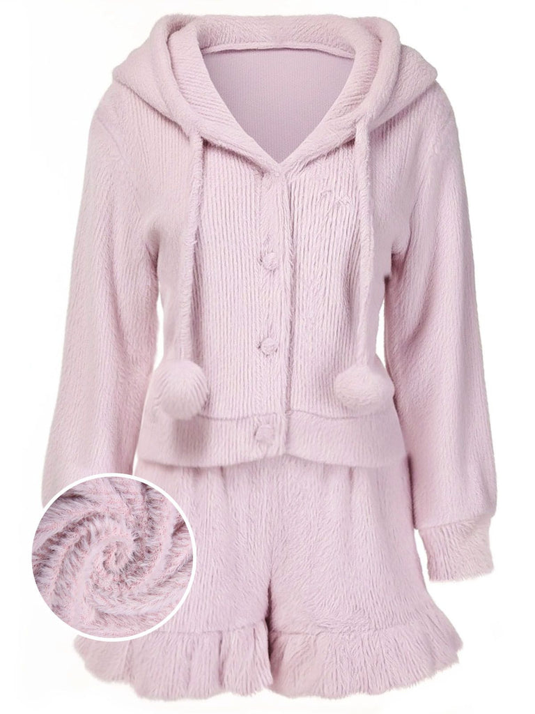 [Pre-Sale] Pink 1950s Plush Bunny Ears Hoodie Pajamas