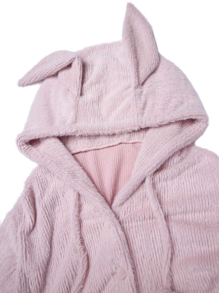 [Pre-Sale] Pink 1950s Plush Bunny Ears Hoodie Pajamas