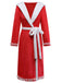 [Pre-Sale] Red 1940s Faux Fur V-Neck Pom Pom Hooded Robe