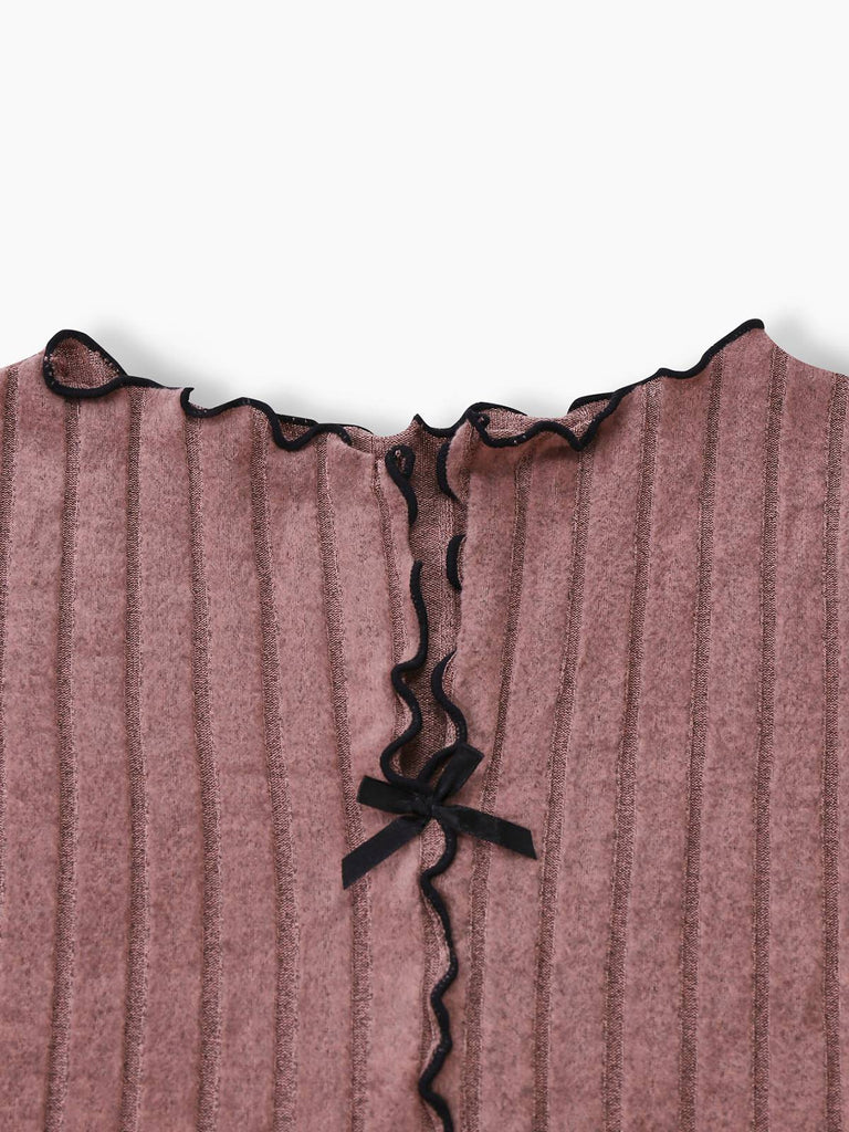 1950s Bow Knitted Ruffled Long Pajama Set