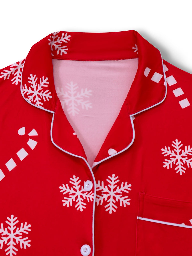 Red 1950s Christmas Snowflake Candy Cane Pajama Set
