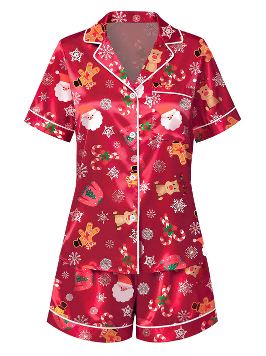 [Pre-Sale] Red 1950s Lapel Christmas Print Pajama Set
